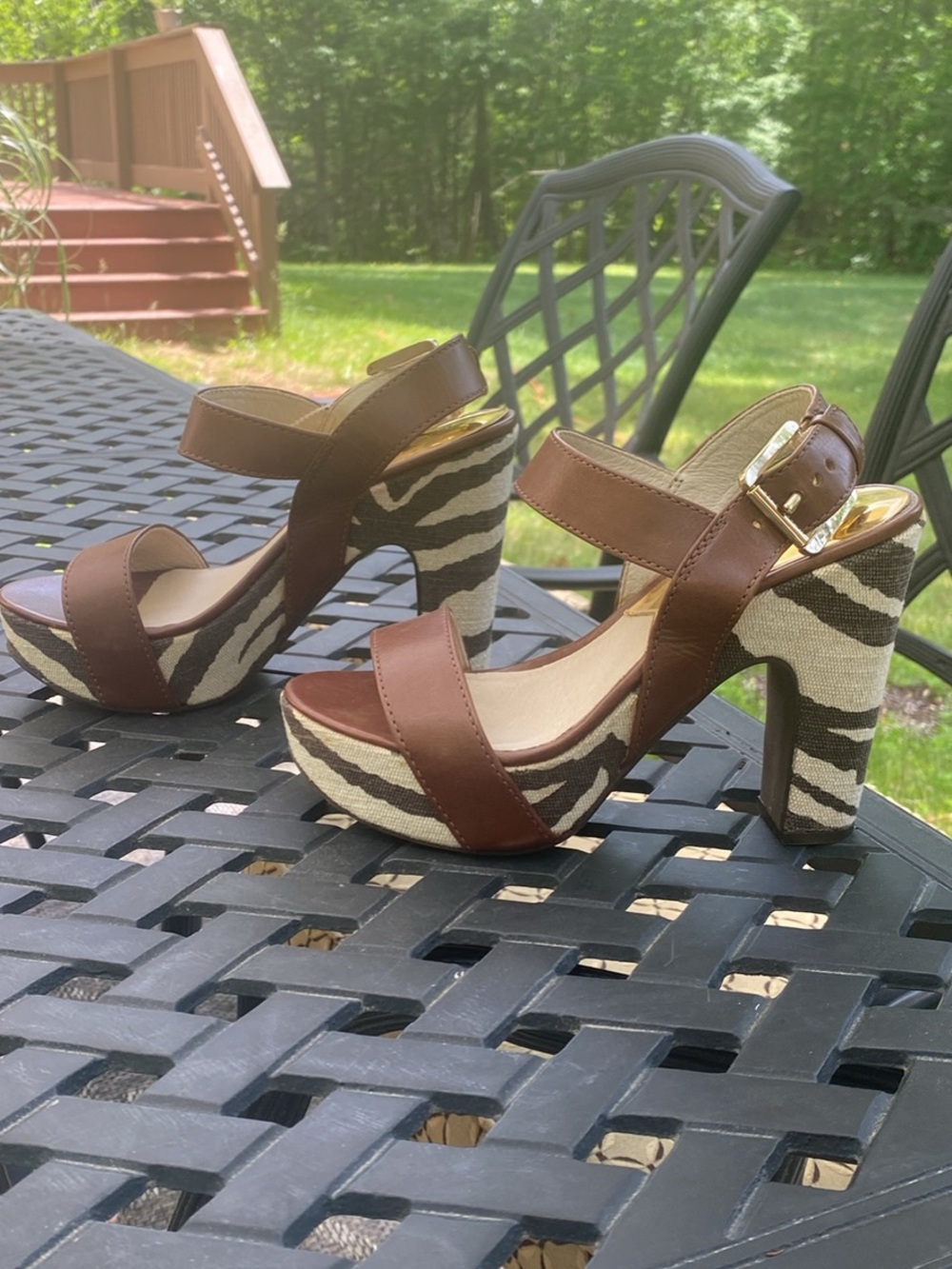 MICHAEL Michael Kors Brown Zebra-Print Platform Sandals